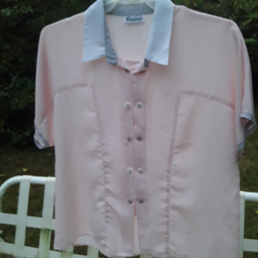 Gailord Pink and white Double Breasted Vintage Blouse Size 1x